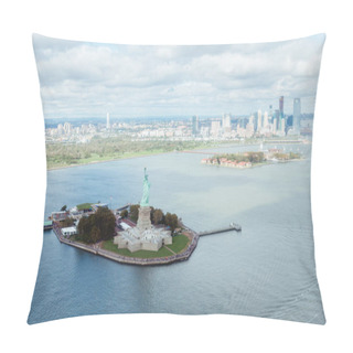 Personality  STATUE OF LIBERTY, NEW YORK, USA - OCTOBER 8, 2018: Aerial View Of Statue Of Liberty In New York, Usa Pillow Covers