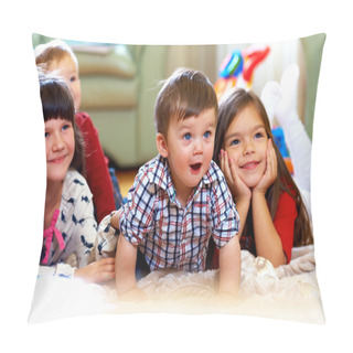 Personality  Group Of Happy Kids Watching Tv At Home Pillow Covers