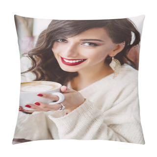 Personality  Young Girl Drinking Coffee In A Trendy Cafe Pillow Covers