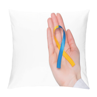 Personality  Female Hand With Down Syndrome Day Ribbon Isolated On White Pillow Covers