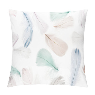 Personality  Seamless Background With Multicolored Feathers Isolated On White Pillow Covers