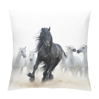 Personality  Black Stallion And White Horses Pillow Covers