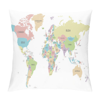 Personality  Political World Map Vector Illustration Isolated On White Background With Country Names In Spanish. Editable And Clearly Labeled Layers. Pillow Covers
