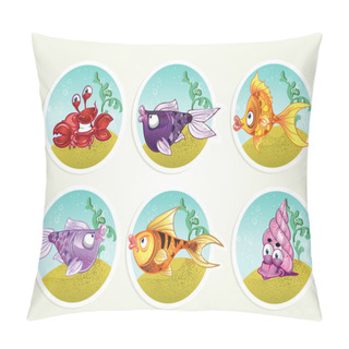 Personality  Collection Of Marine Life - Fish, Crab, Snail Pillow Covers
