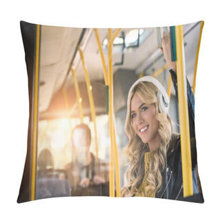 Personality  Girl Listening Music In Bus  Pillow Covers