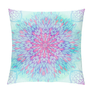 Personality  Hand Drawn Ethnic Circular Blue Ornament Pillow Covers
