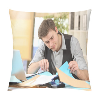 Personality  Incompetent Messy Businessman With Disorganized Desk Pillow Covers