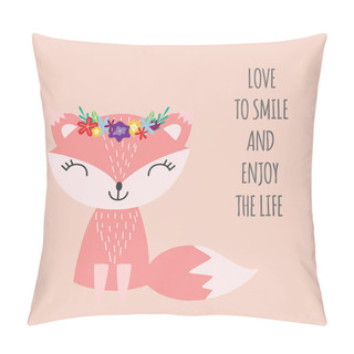 Personality  Card With Positive Saying And Fox Flat Scandinavian Vector Illustration. Pillow Covers