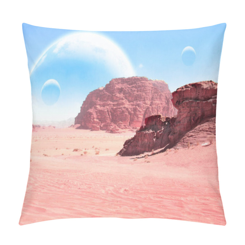 Personality  Landscape With Sand Desert, Rock And Planets In Sky Pillow Covers