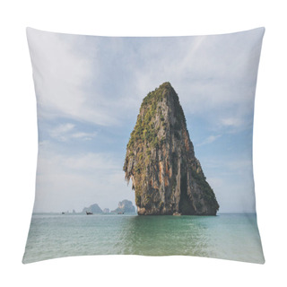 Personality  Scenic Cliff With Green Vegetation In Calm Ocean At Krabi, Thailand   Pillow Covers