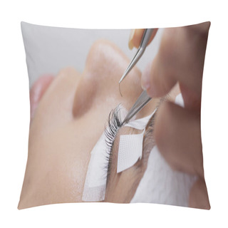 Personality  Woman Having Eyelash Extension In Beauty Salon Pillow Covers
