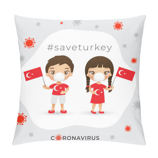 Personality  Set Of Boy And Girl Wearing Surgical Mask Preventing Coronavirus With National Flag : Vector Illustration Pillow Covers