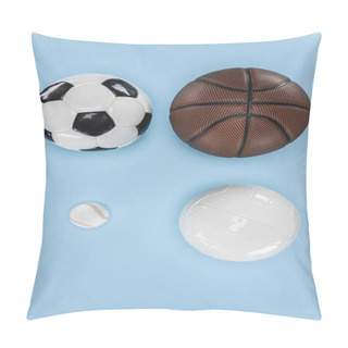 Personality  Balls For Baseball, Soccer, Volleyball And Basketball Isolated On Blue Pillow Covers