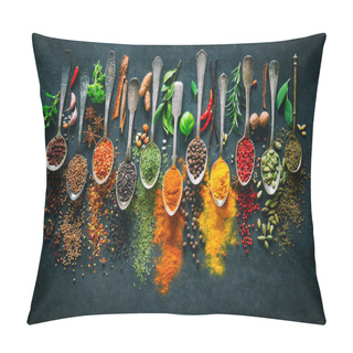 Personality  Herbs And Spices For Cooking On Dark Background  Pillow Covers