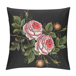 Personality  Classical Embroidery Vintage Buds Of Roses On Black Background Pillow Covers