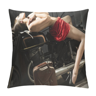 Personality  Slender Sexual Young Woman On Motorbike Pillow Covers