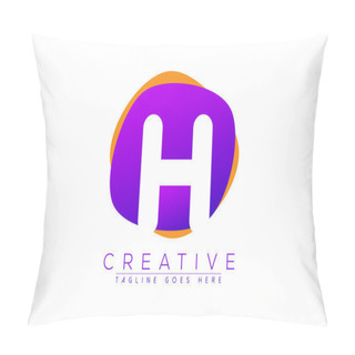 Personality Initial H, Letter H Vector Logo Icon With Purple And Orange Geometric Shapes In The Back Pillow Covers