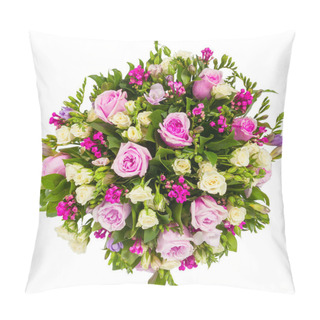 Personality  Bouquet Of Flowers Top View Isolated On White Pillow Covers