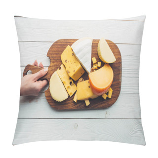 Personality  Hand And Assorted Cheese On Wooden Board Pillow Covers