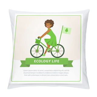 Personality  Ecological Lifestyle Concept With Girl Riding A Bicycle Pillow Covers