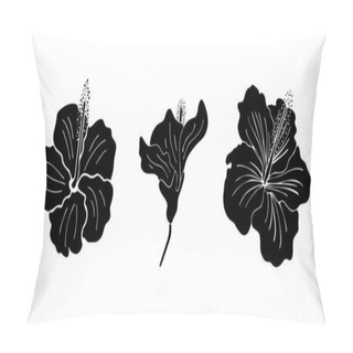 Personality  Hibiscus Flower Silhouette Set. Isoalted On White Background. Pillow Covers