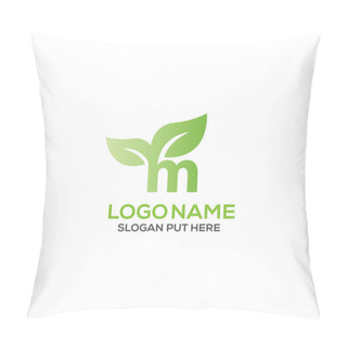 Personality  M Letter Green Leaf Logo Design Template Vector Eps For Organic Company, Business Or Industry Purpose Ready To Use Pillow Covers