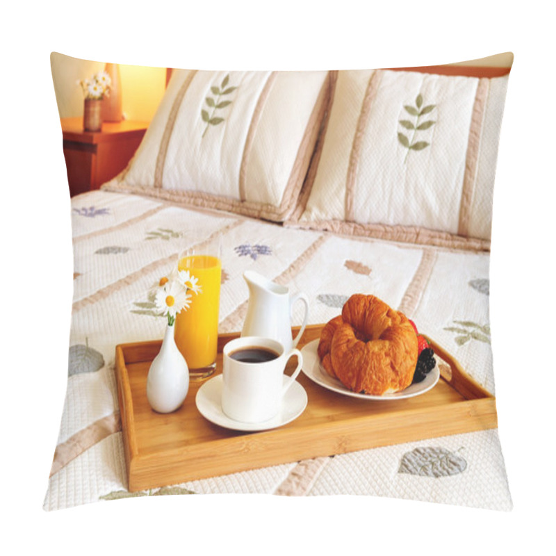 Personality  Tray With Breakfast On A Bed In A Hotel Room Pillow Covers