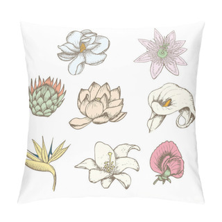 Personality  Colored Drawing Botanical Exotic Flowers Set Pillow Covers