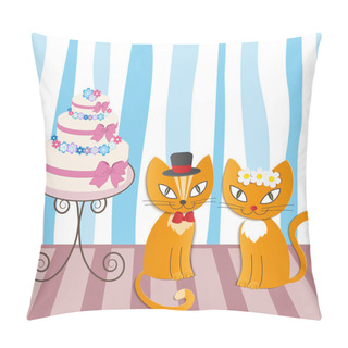 Personality  Romantic Couple Of Two Loving Cats - Illustration Pillow Covers