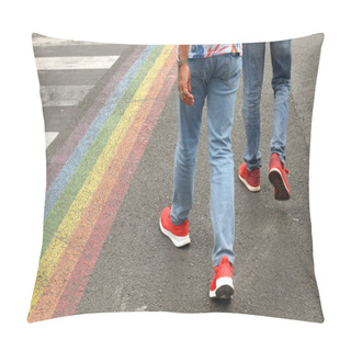 Personality  Zebra Crossing And A Rainbow Flag On The Road. Lgbt Pillow Covers