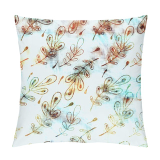 Personality  Blurry Watercolor Glitch Creative Foliage Texture Background. Irregular Bleeding Tie Dye Seamless Pattern. Ombre Distorted Boho Batik All Over Print. Variegated Moody Dark Leaf Wet Effect. Pillow Covers