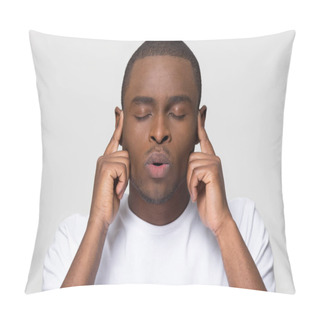 Personality  Stressed Nervous African American Man Breathing Out For Stress Relief Pillow Covers
