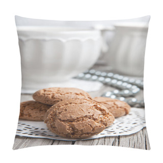 Personality  Cup Of Coffe Or Tea And Cookies On Wooden Background Pillow Covers