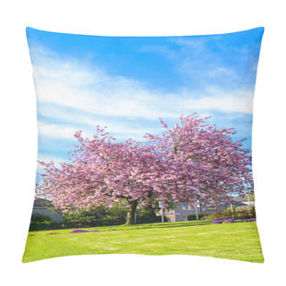 Personality  Beautiful Japanese Cherry Tree Blossom, Against Blue Sky, Full Size Tree. Pillow Covers