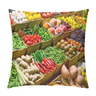 Personality  Fruit Market With Various Colorful Fresh Fruits And Vegetables Pillow Covers
