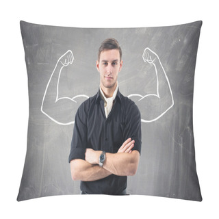 Personality  Young Attractive Ambitious Businessman Against The Wall. Concept  Ambition, Business, Confident, Powerful Pillow Covers