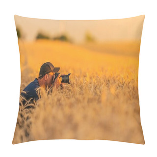 Personality  Nature Photographer In Action Pillow Covers