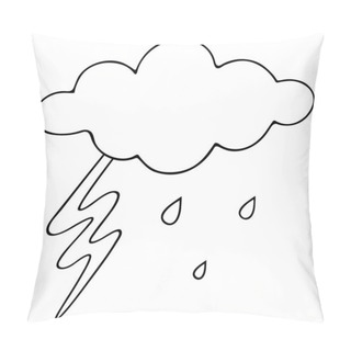 Personality  Lightning, Cloud And Raindrops. Sketch. Storm. Vector Illustration. Outline On An Isolated White Background. Weather Forecast. The Beginning Of A Downpour. Doodle Style. Bright Electric Discharge. Drops Are Dripping From Heaven. Idea For Web Design. Pillow Covers