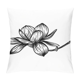 Personality  Trendy Doodle Illustration With Black Magnolia Outline. Spring Flower Hand Drawn Vector Illustration. Black And White With Line Art On White Backgrounds Pillow Covers