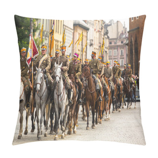 Personality  Unidentified Participants Feast Of The Polish Cavalry In Historical City Center, Sep 22, 2013 In Krakow, Poland. Festival Is Held In Honor Of The Battle 12 Sep 1683 Year. Pillow Covers
