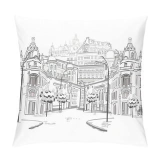 Personality  Series Of Sketches Of Beautiful Old City Views Pillow Covers