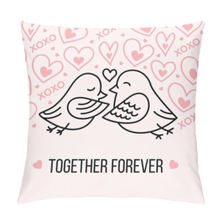 Personality  Love And Valentines Day Card With Couple Of Birds And Heart Vector Background Poster Pillow Covers