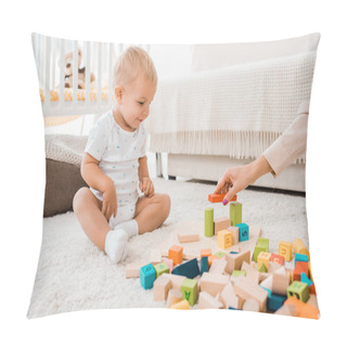 Personality  Adorable Toddler Playing With Colorful Cubes In Nursery Room Pillow Covers