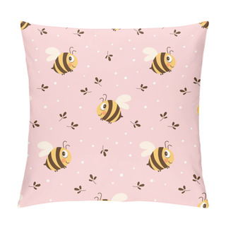 Personality  Seamless Pattern With Cute Bee And Chamomile Flowers On A Pastel Background. Vector Pillow Covers