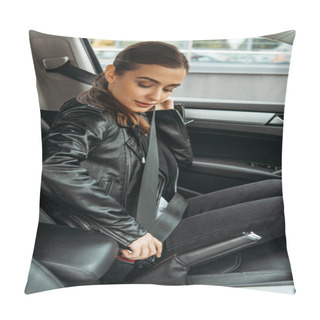 Personality  Young Woman Fasting Safety Belt In Car Pillow Covers