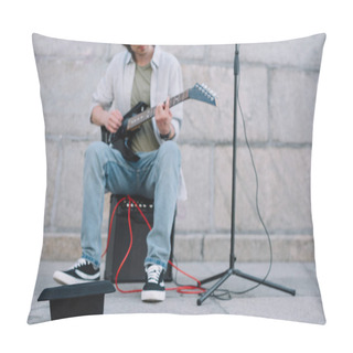 Personality  Empty Hat In Front Of Busker Playing Guitar And Singing In Urban Environment Pillow Covers