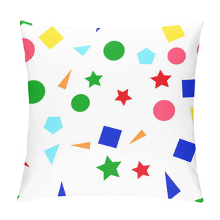 Personality  Vector Illustration Of A Seamless Pattern Of Colorful Simple Shapes - Squares, Triangles, Circles And Stars On A White Background Pillow Covers
