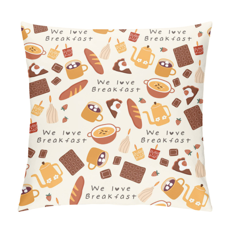 Personality  Hand drawn vector illustration of coffee, sweets and pastry : Seamless Pattern pillow covers