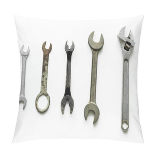 Personality  Flat Lay Of Various Wrench Isolated On White Background Pillow Covers