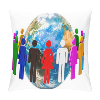Personality  People Around The Earth Globe, 3D Rendering Isolated On White Background Pillow Covers